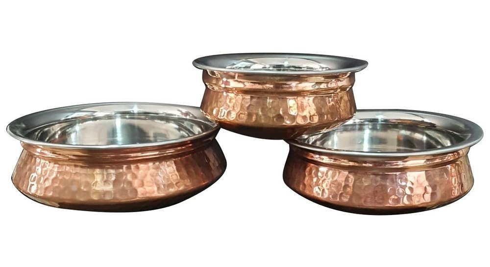 3 Piece Polished Plain Copper Handi