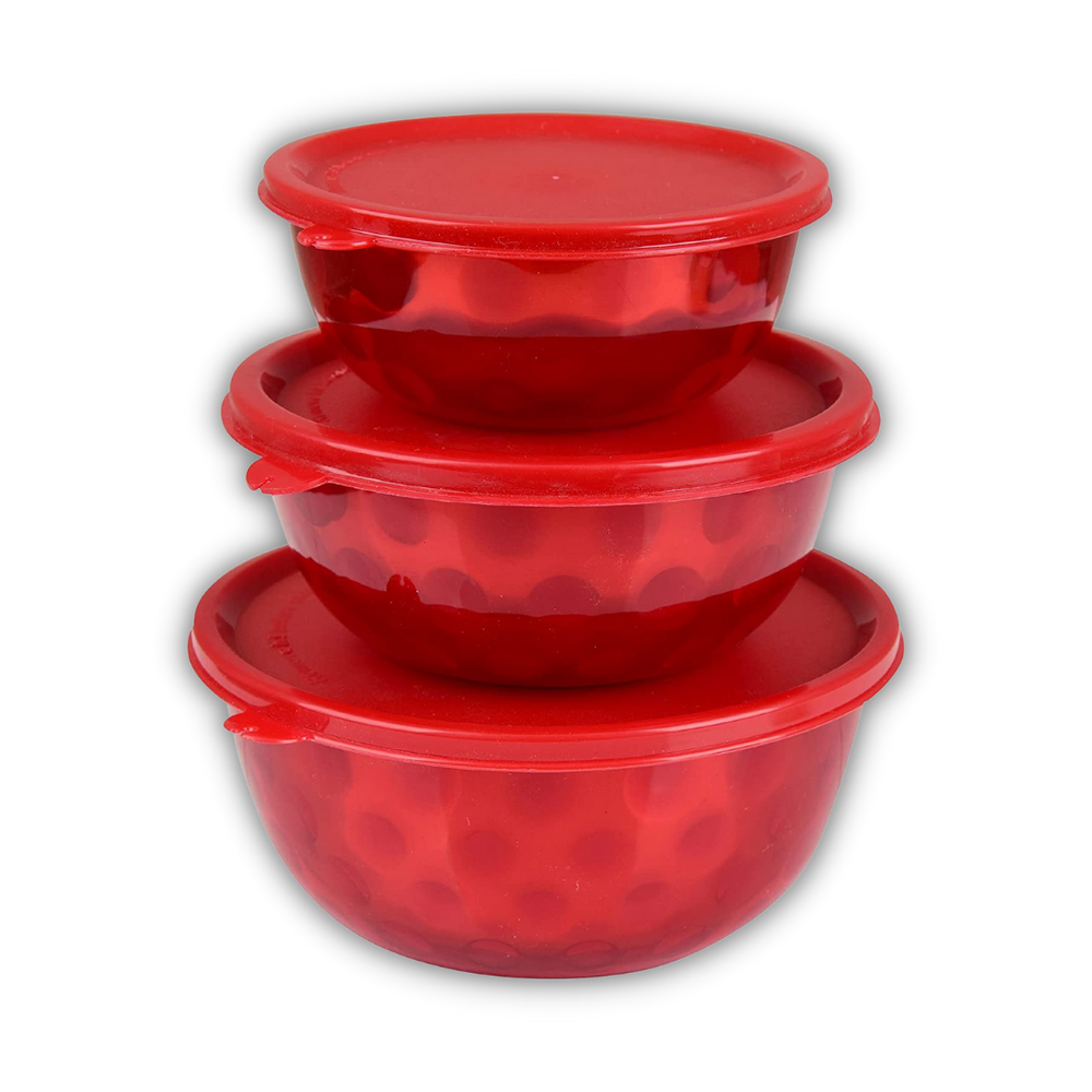 Stainlees Steel Red Food Storage Container Set, Round, Capacity: 500 ml, 750 ml And 1250 ml
