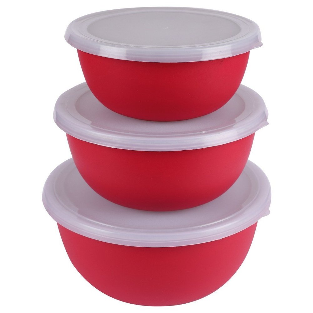 PRIME INDIA Round Euro Bowl Set Of 3(Red), Size: 400/700/1200ml