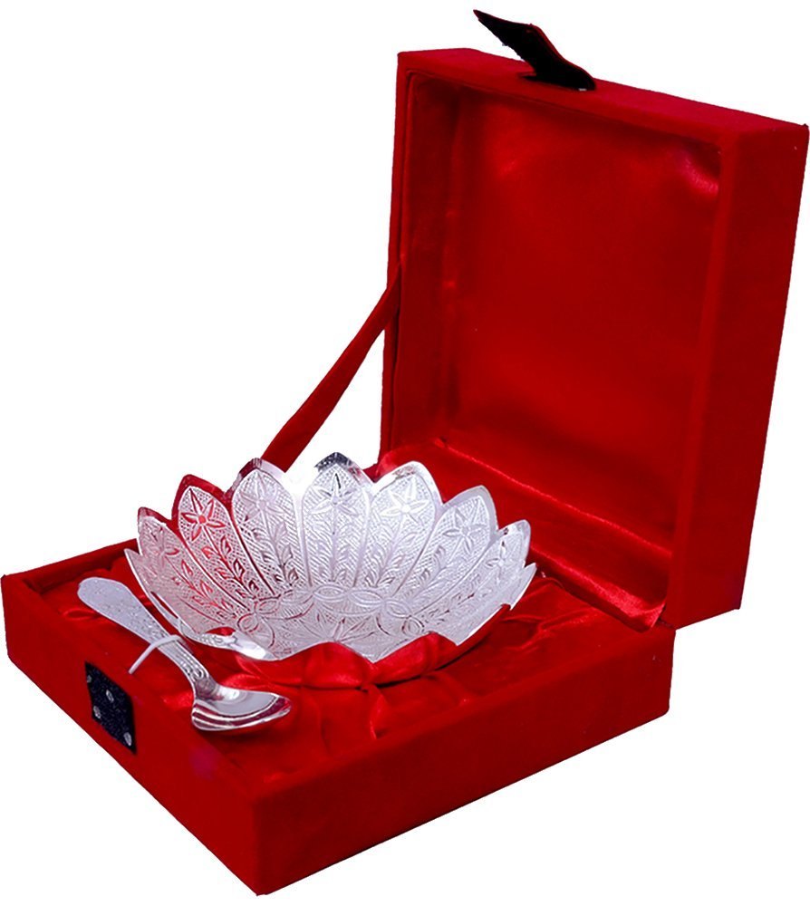 Gift Gallery Round German Silver Bowl Set With Red Velvet Box, Size: 4 Inch