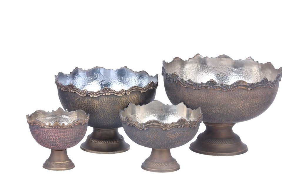 Metal Kraft Round Smokey Finished Hammered Punch Bowls