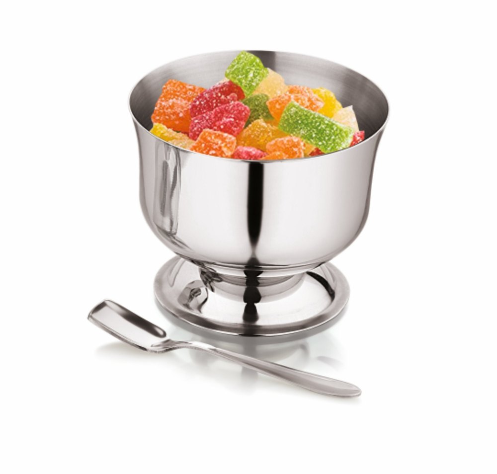 Silver Stainless Steel Ice Cream Cup With Spoon, For Hotels/ Home