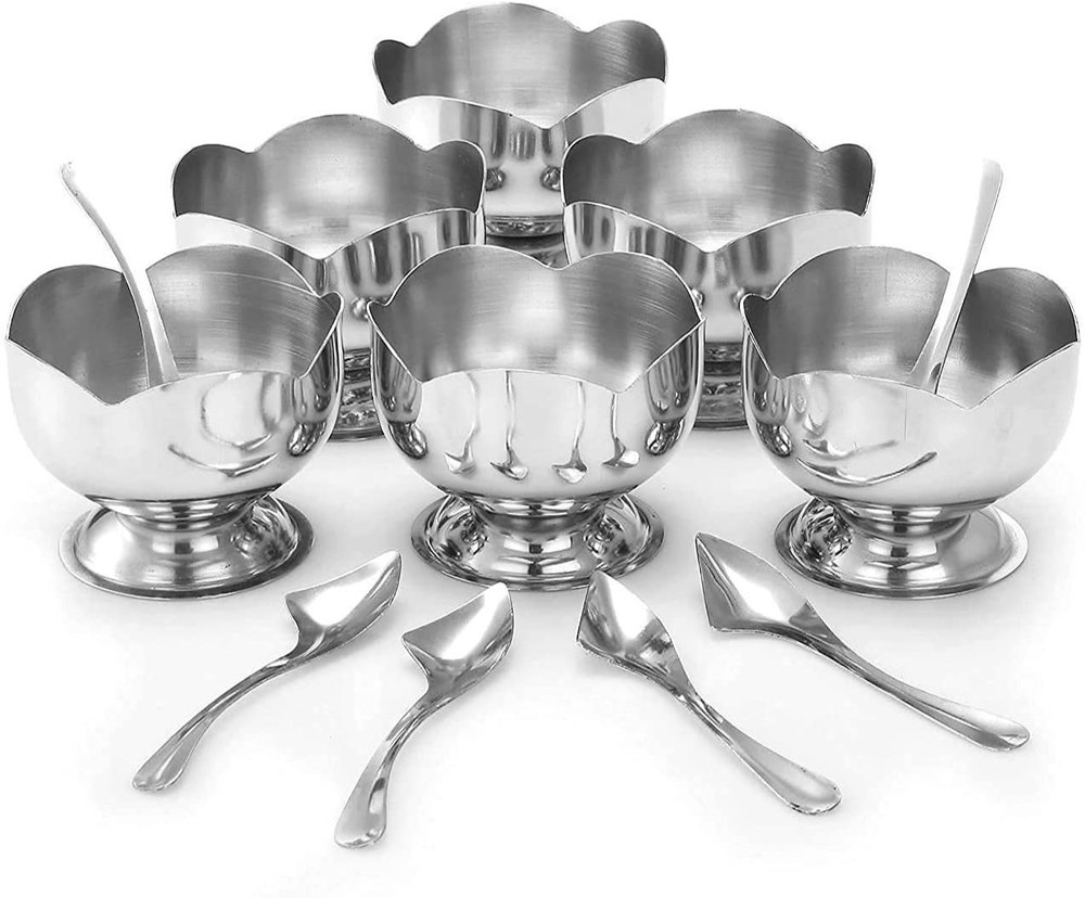 Silver Steel Ice Cream Cup (6 PCS), For Home&kitchen