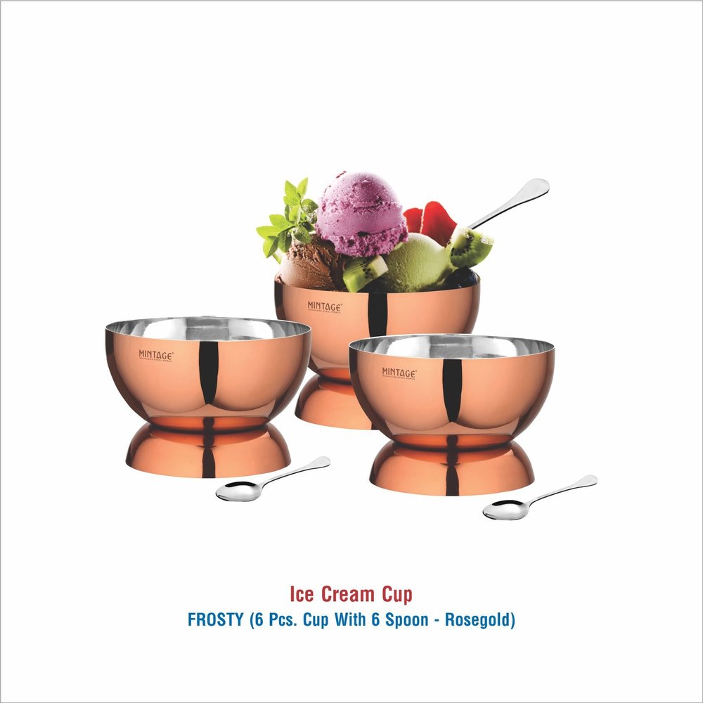 6 Pcs With 6 Spoon Rosegold Stainless Steel Ice Cream Bowl Set