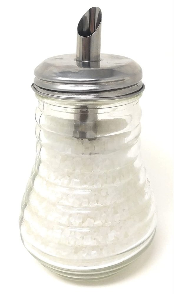 CLEAR Sugar Dispenser Glass with Stainless Steel Lid and Pourer