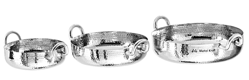 Stainless Steel Silver SS Hammered Mini Brazier/Flat Bottom Karahi Portion Dishes, For Hotel/Restaurant