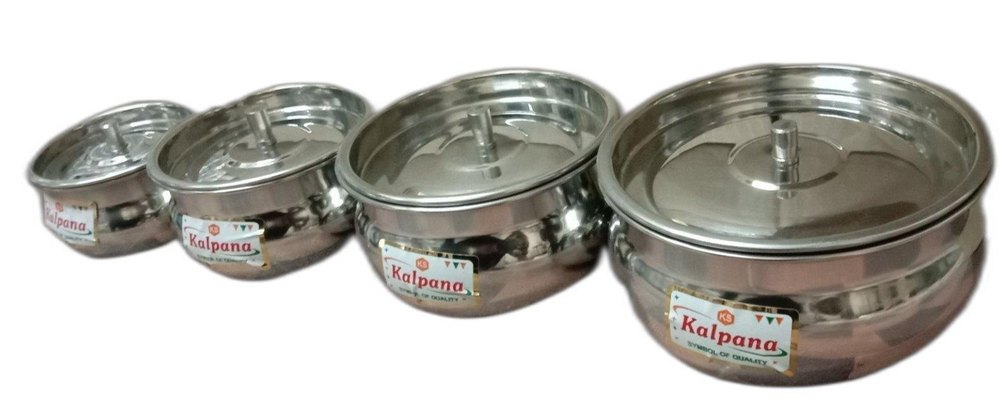Silver Mirror Polished Stainless Steel Serving Dish Set, For Home, Shape: Round