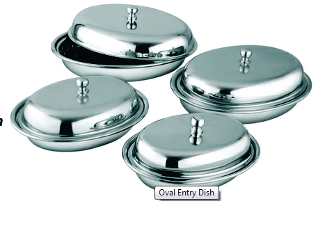 SS Silver Oval Curry Dish with Lid, Packaging Type: Box
