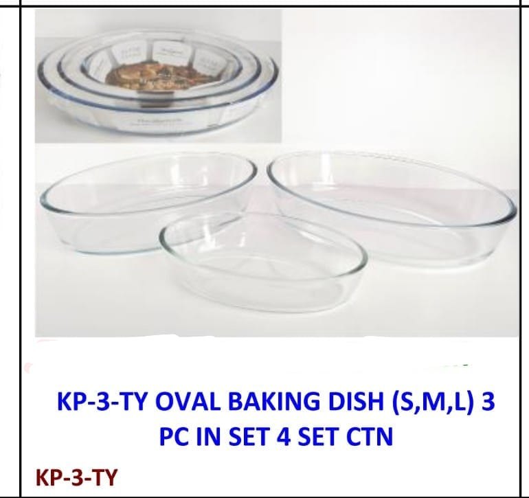 Glass Clear Oval Baking Dish (S, M, L) 3 Pc In Set 4 Set Ct, Packaging Type: Box