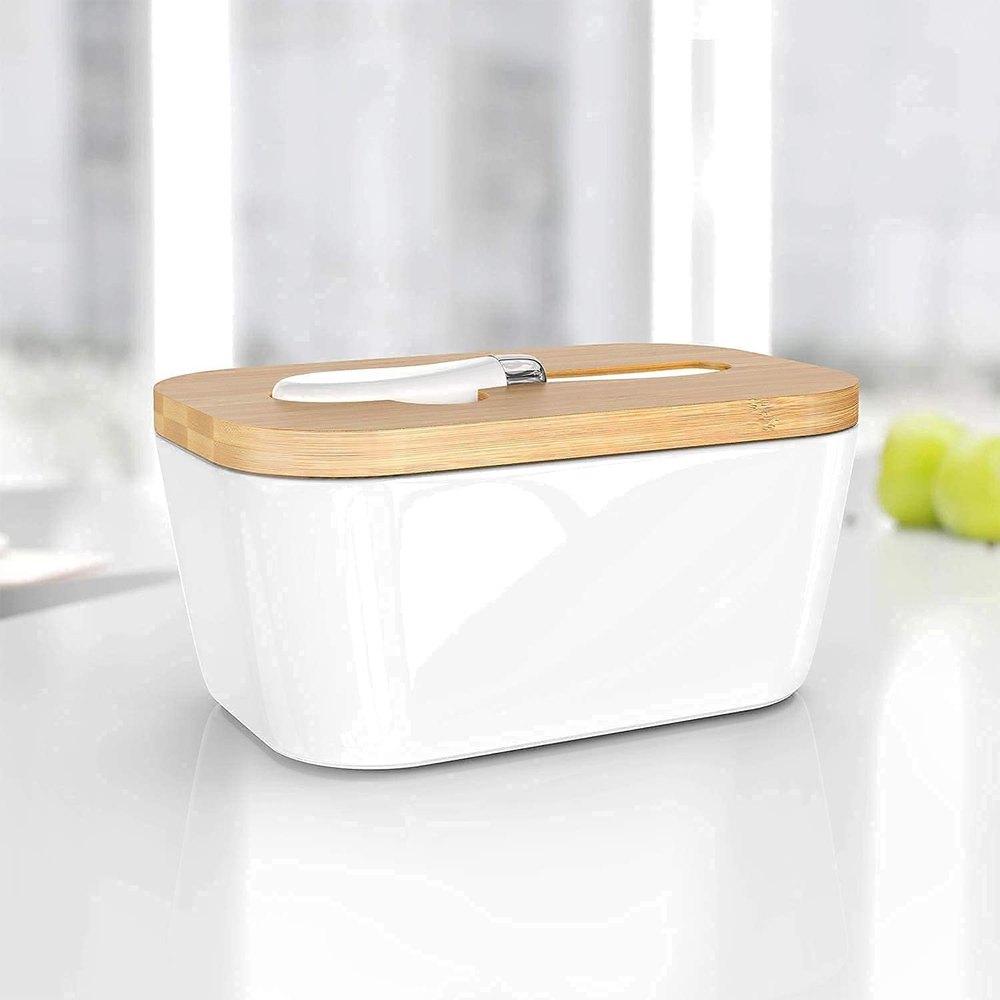 White CERAMIC BUTTER BOX 650 ML, Squre
