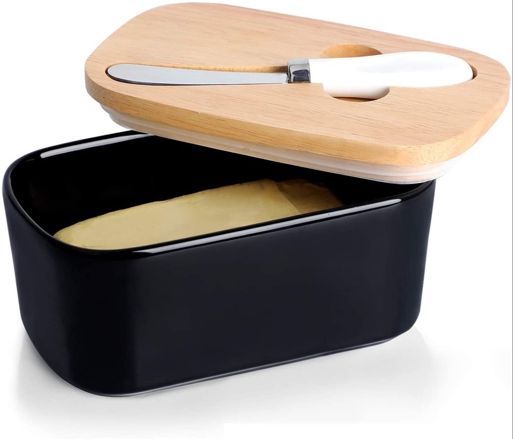 Black Porcelain Butter Dish, Rectangular