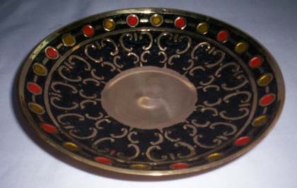 Aziz Export Black Mirgan Colored Brass Fruit Dish, Size: 9.5, Shape: Round