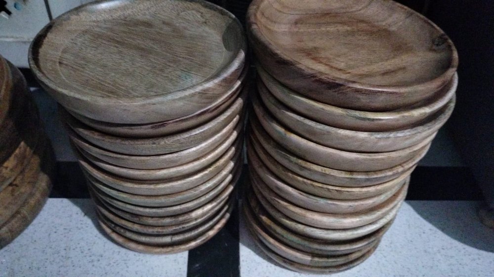 Indlifestory Mango Wood Round Wooden Plate, Packaging Type: Box, Size: 10 Incu