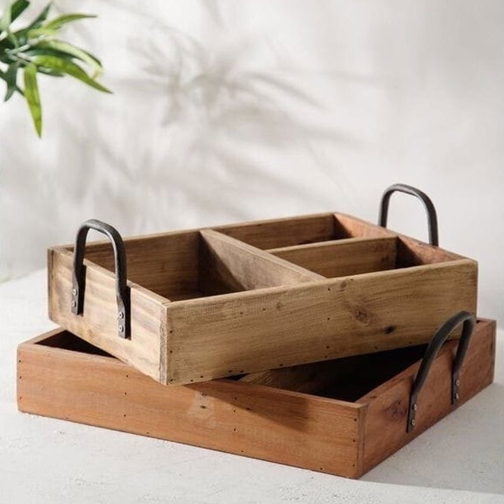 Wood & Metal Wooden Serving Tray, Shape: Rectangle, Size: 15 X 10 Inch
