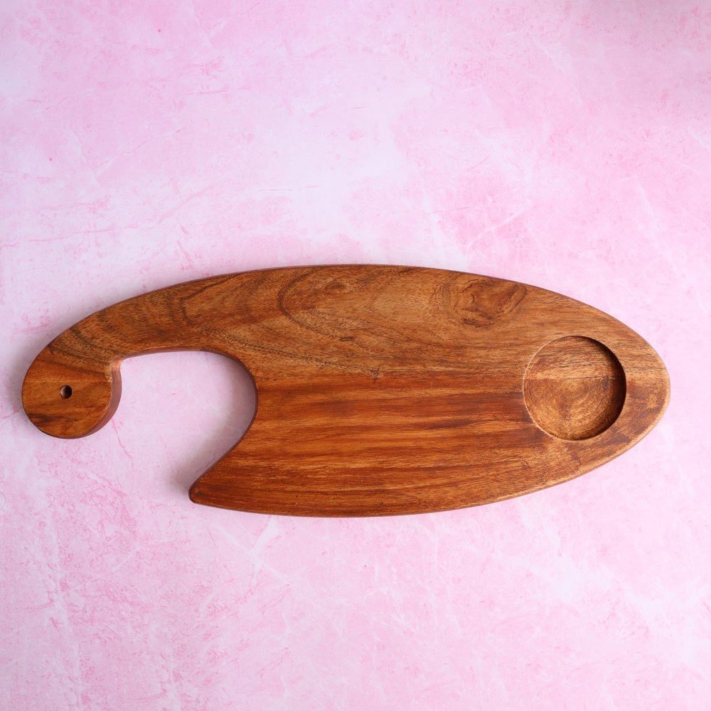 wood genius Man Cum Machine Wooden Serving Platter, Shape: Oval, Size: 15x6inch