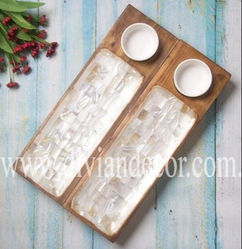 Wood White Mother of Pearl Platters, Rectangle, Size: 12*8 Inches