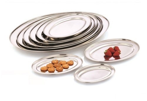 Silver Stainless Steel Oval Platter, Packaging Type: Standard