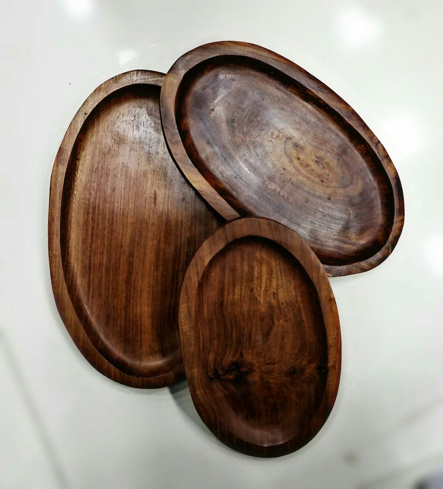 Brown Wood Seesam Oval Wooden Platter