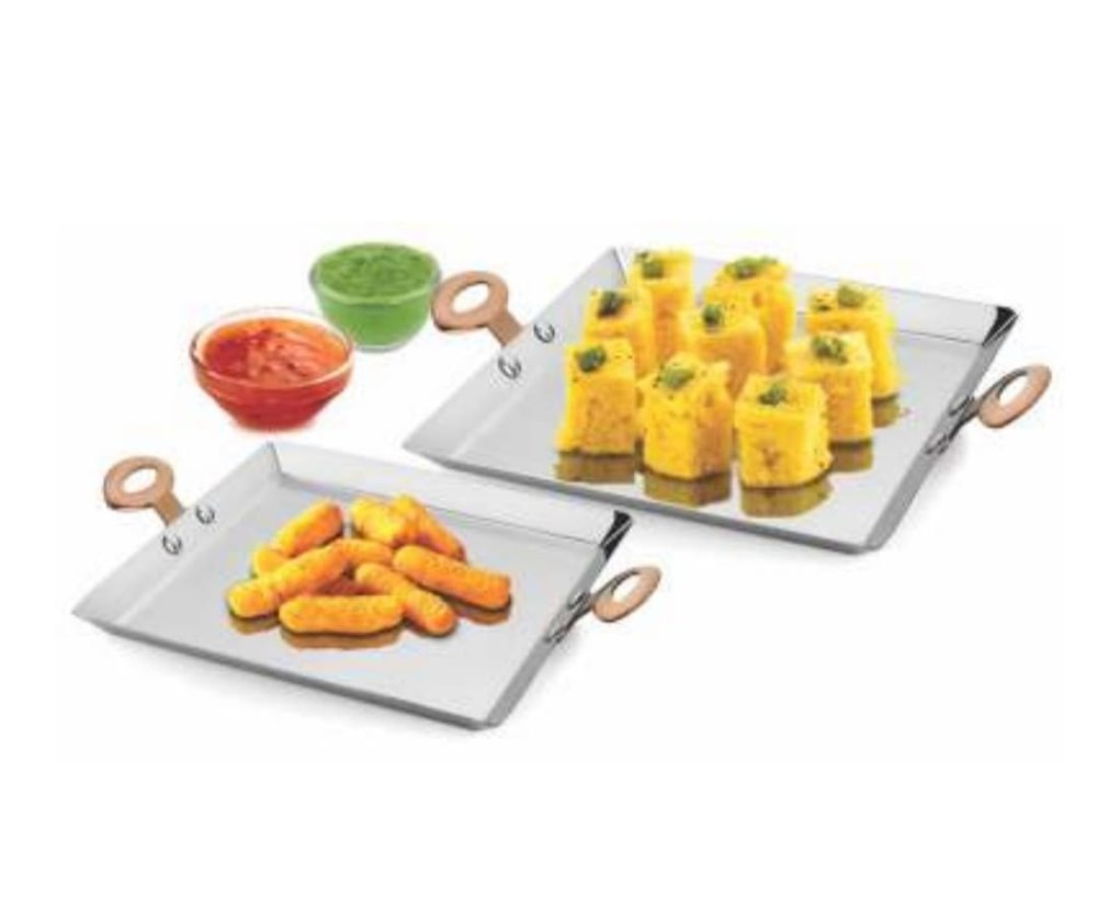 Serving Range White Ss Rectangular Snacks Platter, Size: 28 X 10 cm