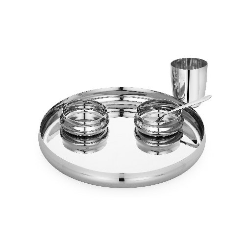 Mahaa Silver 5 Piece Stainless Steel Thali Set, For Home, Surface Finish: Matt Finish