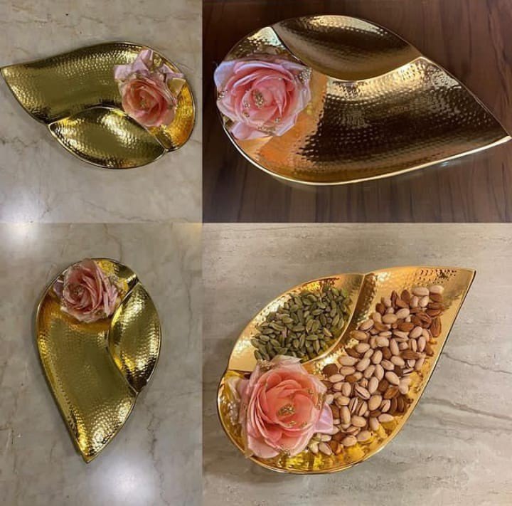 Golden Brass Metal Fruit Platter, Size: 15x9.5