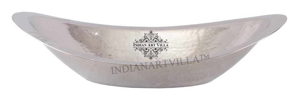 Silver Steel Hammered Design Oval Bread Basket - Small, For Restaurant, Size: Width -22.5 ( Cms)