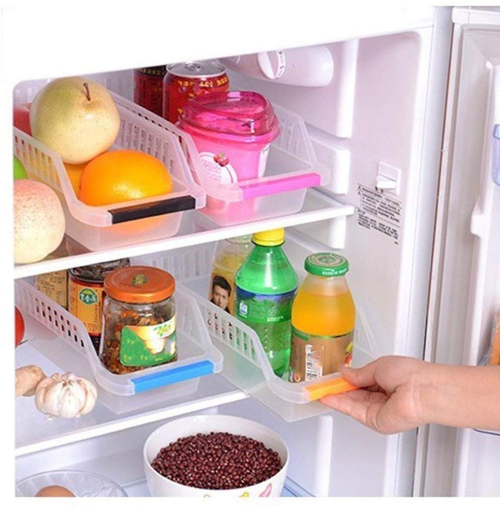 Plastic Multicolor Fridge Storage Food Organizer Basket Set Of 4Pcs