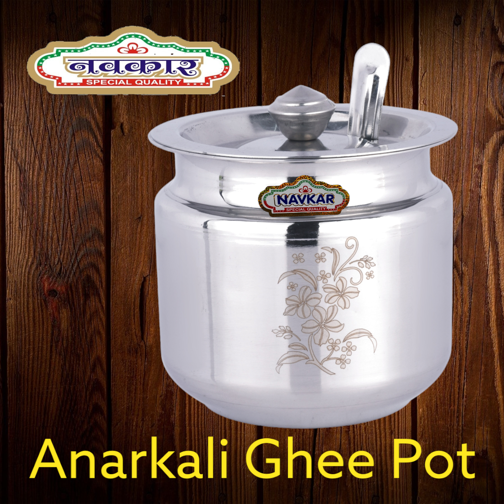 Stainless Steel Ghee Pot With Spoon, Grade: 202