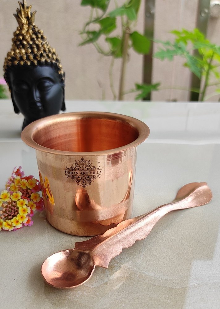 Copper Panch Patra Worship Glass and Spoon for Home Temple