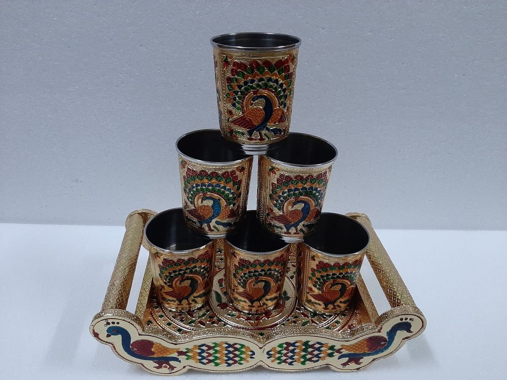 GANESH HANDICRAFT Hand Made Meenakari Tray, Shape: Rectangle, Size: 8inchx12inchx3inch