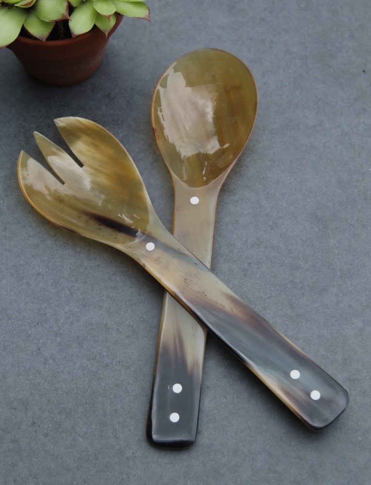 Brown Latest Design Buffalo Horn Salad Server, Size: 23 Cm