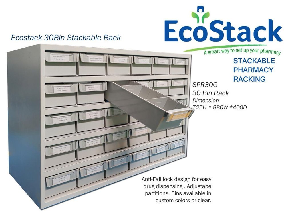 Ecostack Mild Steel 30 Bin Stackable Pharmacy Rack, Size/Dimension: 725(H)x880(W)x400(D)