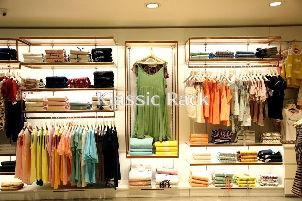 Stainless Steel Golden Display Rack, For Garments Display, Showroom, Model Name/Number: Klassic Gold