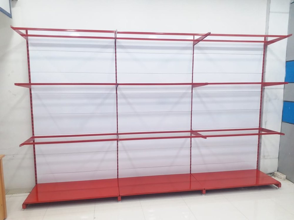 8ft Red Display Rack Wall Side Glass, 4 Shelves, Size: 12ft X 2ft