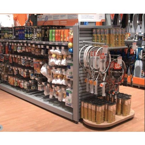 Stainless Steel Free Standing Unit Sports Goods Display Rack, For Supermarket, Hypermarket etc