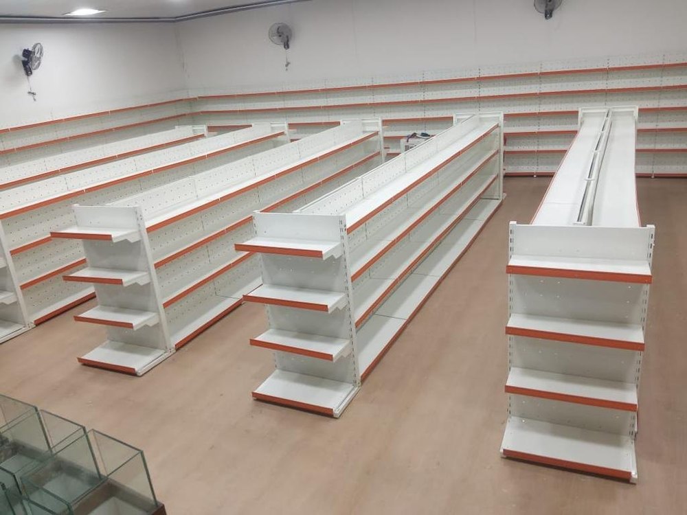 Mild Steel Free Standing Unit Used Display Racks, For Supermarket