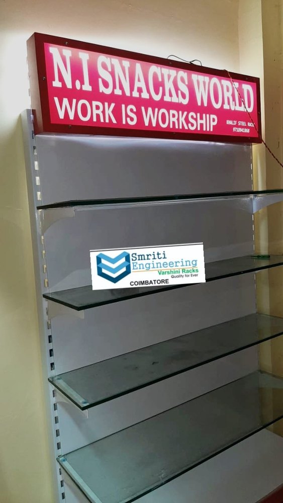 Mild Steel Free Standing Unit Glass bass display Rack, For Departmental Stores