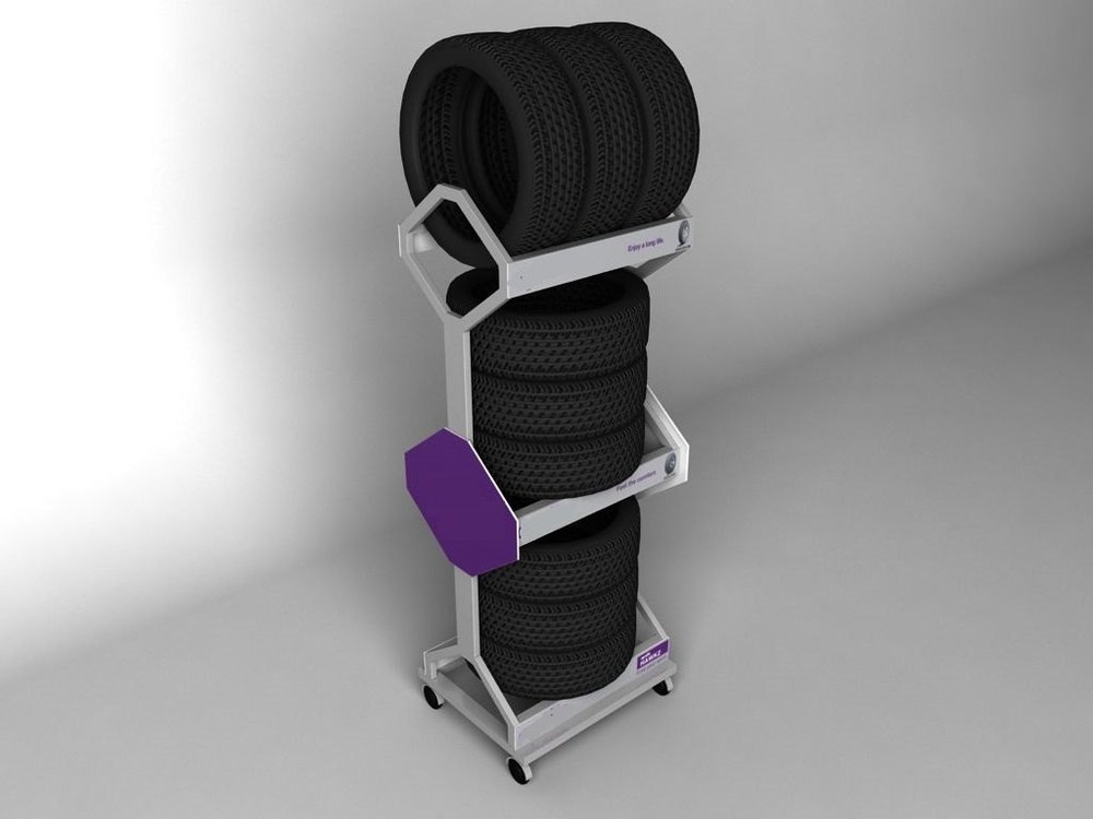 3 Tier Mobile Retail Tire Rack Cart