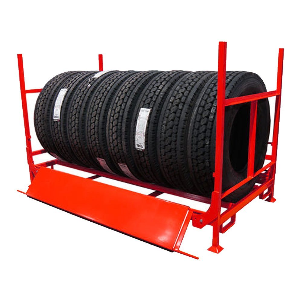 Mild Steel Free Standing Unit Red Tyre Storage Rack, For Showroom