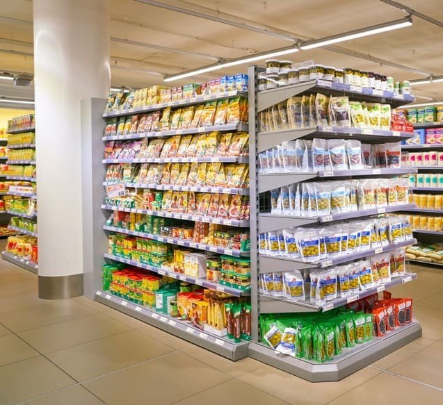 Mild Steel Free Standing Unit Double Side Supermarket Racks