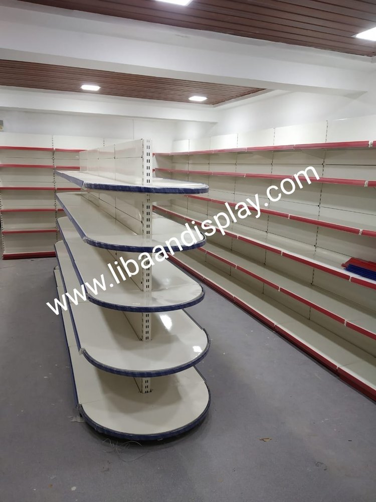 Off White Metal Supermarket End Cap Racks, For Departmental Stores