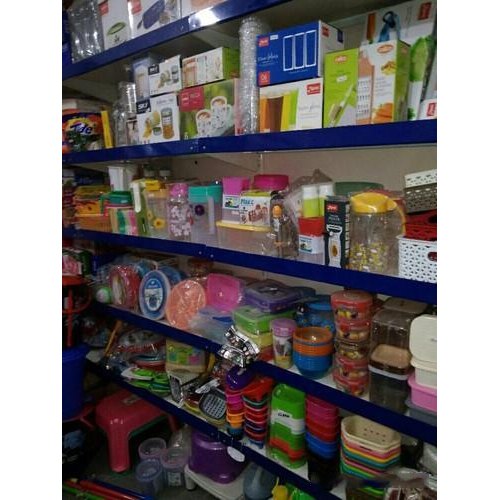 Blue Mild Steel Wall Channel Rack, For Supermarket