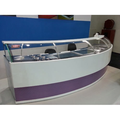 Purple, White Wooden, Glass Stylish Ice Cream Display Counter