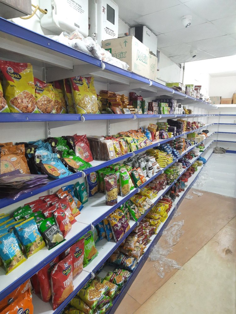 Wall Mounted Mild Steel Bakery Display Racks, For Departmental Stores, 5 Shelves