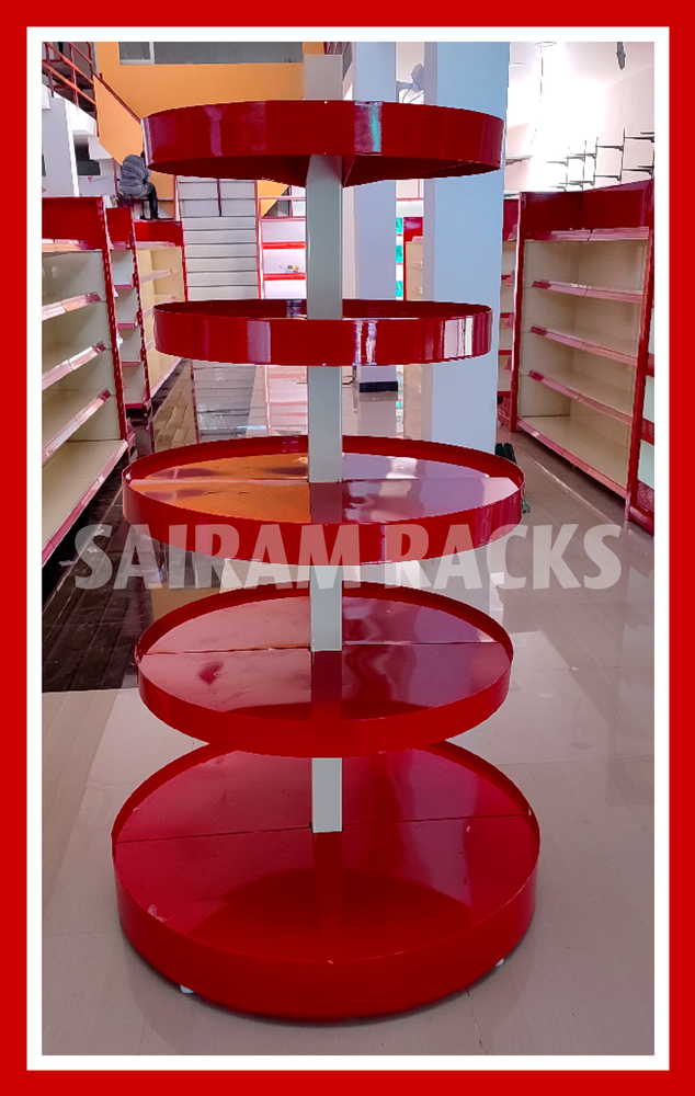 Mild Steel Free Standing Unit Round Display Rack, For Supermarket