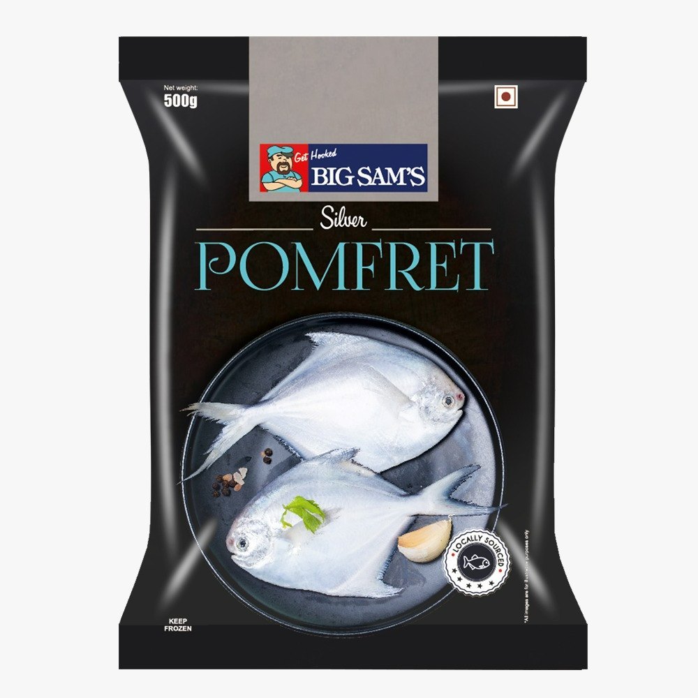 Big Sams Frozen Silver Pomfret, Packaging Type: Packet, Packaging Size: 500 Gm