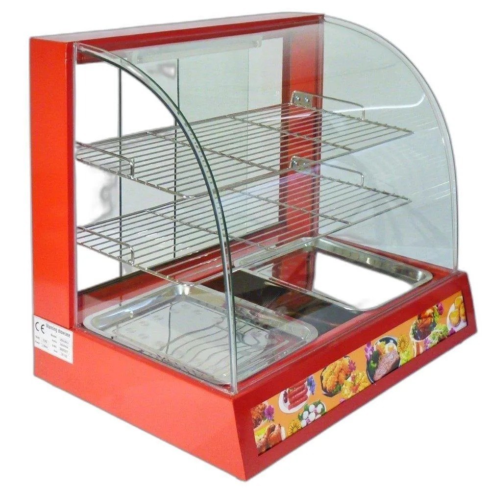 Red Metal Countertop Hot Display Showcase, For Commercial