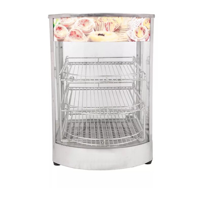 Pizza Display Warmer Curved Glass Warming Cabinet Hot Food Showcase Countertop 3 Layers