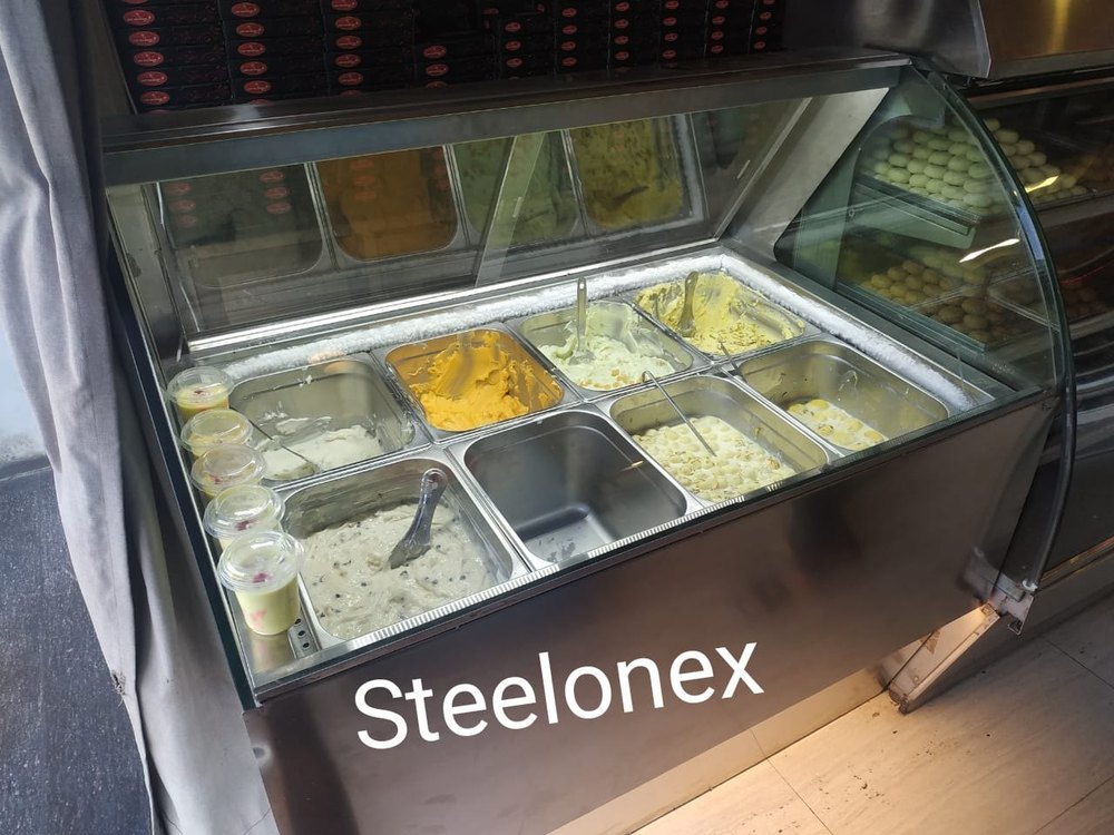 Slainless Steel Shrikhand/Mattha/Ice cream display counter, For Catering