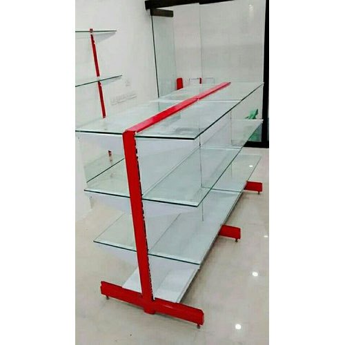 Glass and Mild Steel Rectangular Free Standing Glass Display Showcase